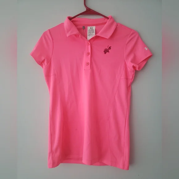 Under Armour Heat Gear Golf Womens UPF 50 pink Polo Shirt Size M - Picture 1 of 3